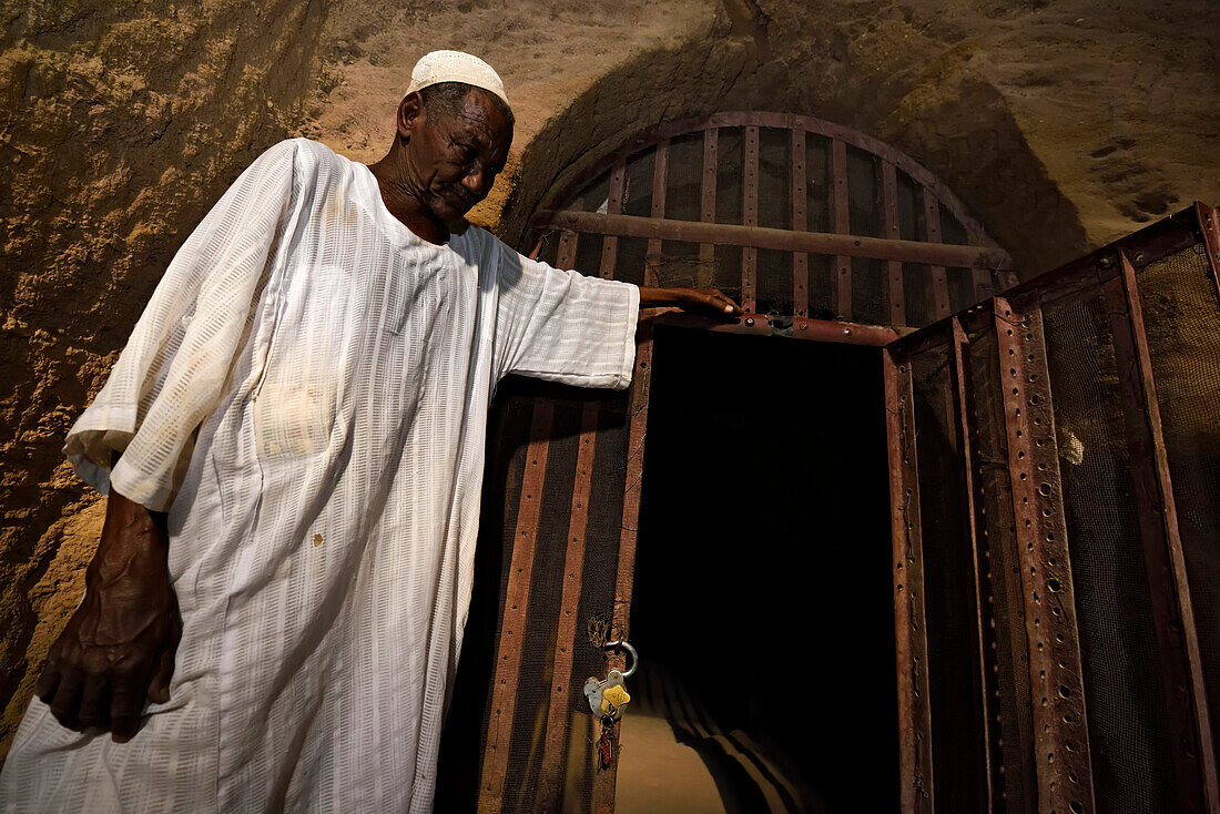 The keyholder at the gate of the Tomb of Tantamani,the royal burial chambers at El Kurru.,Karima,Sudan,Africa.