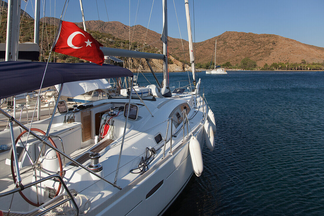 Yachts moored off Hayitbuku Beach,near Datca,Turkey,Datca,Mugla Province,Turkey