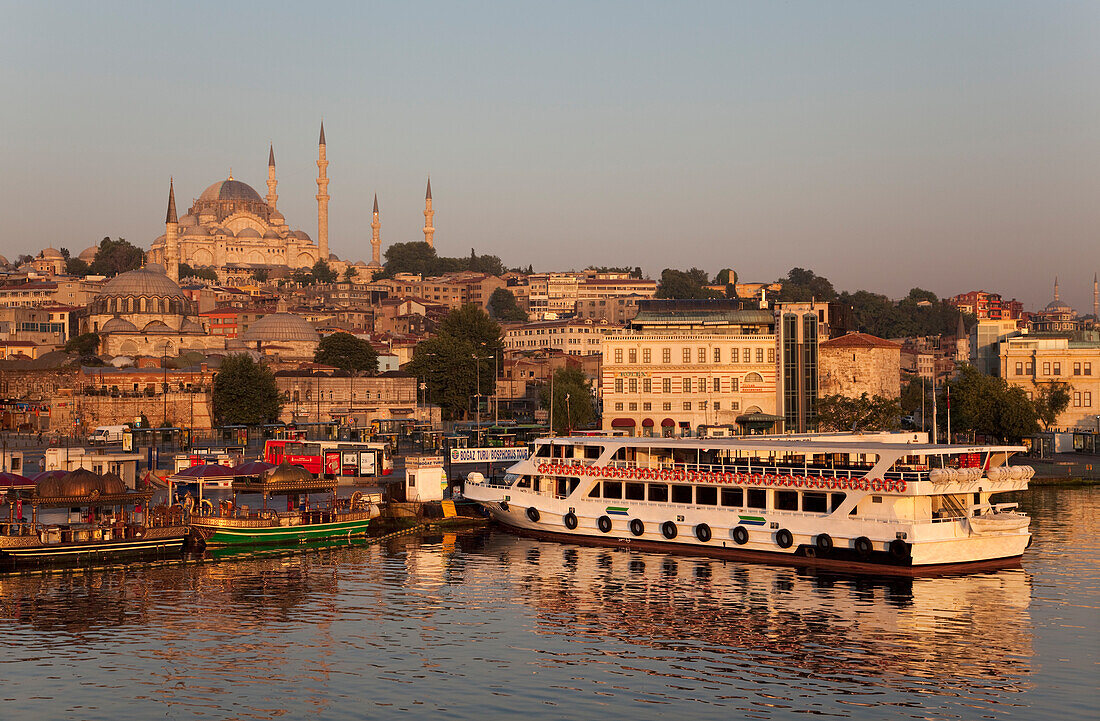 View of Sulumaniye Mosque from Galata Bridge,crossing the Golden Horn,Istanbul,Turkey,Istanbul,Turkey