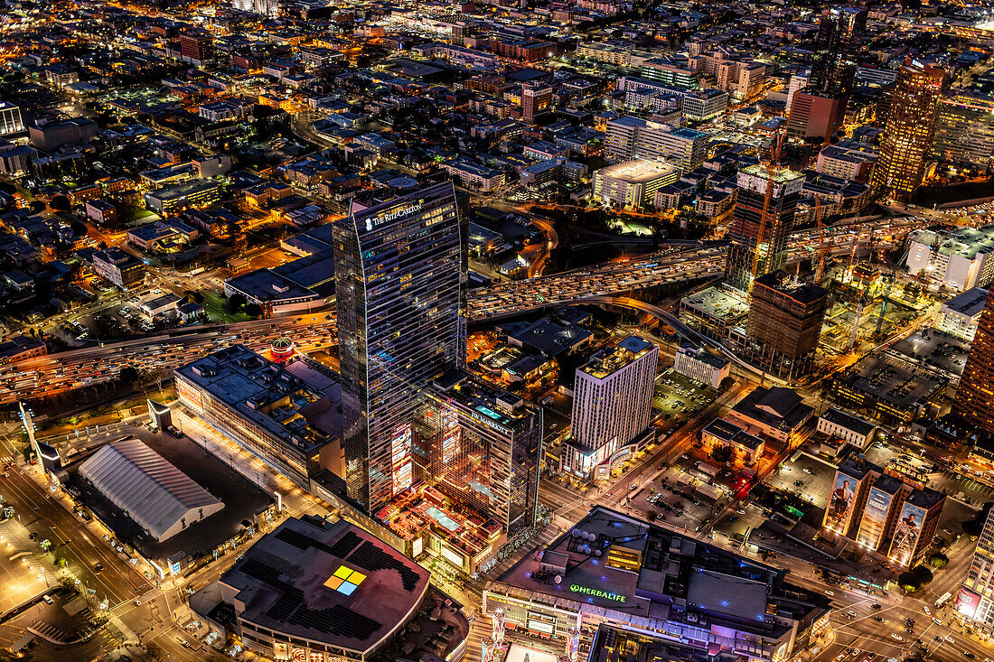 Aerial view of Los Angeles city center with Harbor Freeway,California,United States of America