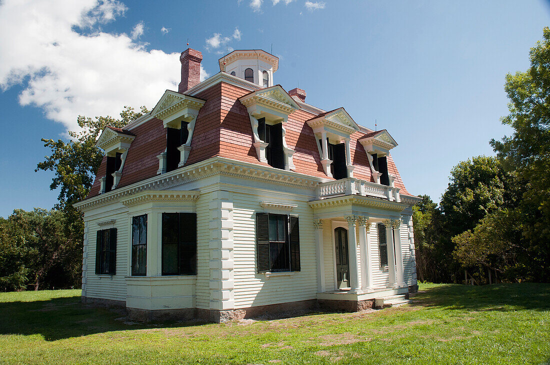 Second empire-style home of whaling Captain Edward Penniman,built in 1868.,Fort Hill,Eastham,Cape Cod,Massachusetts.