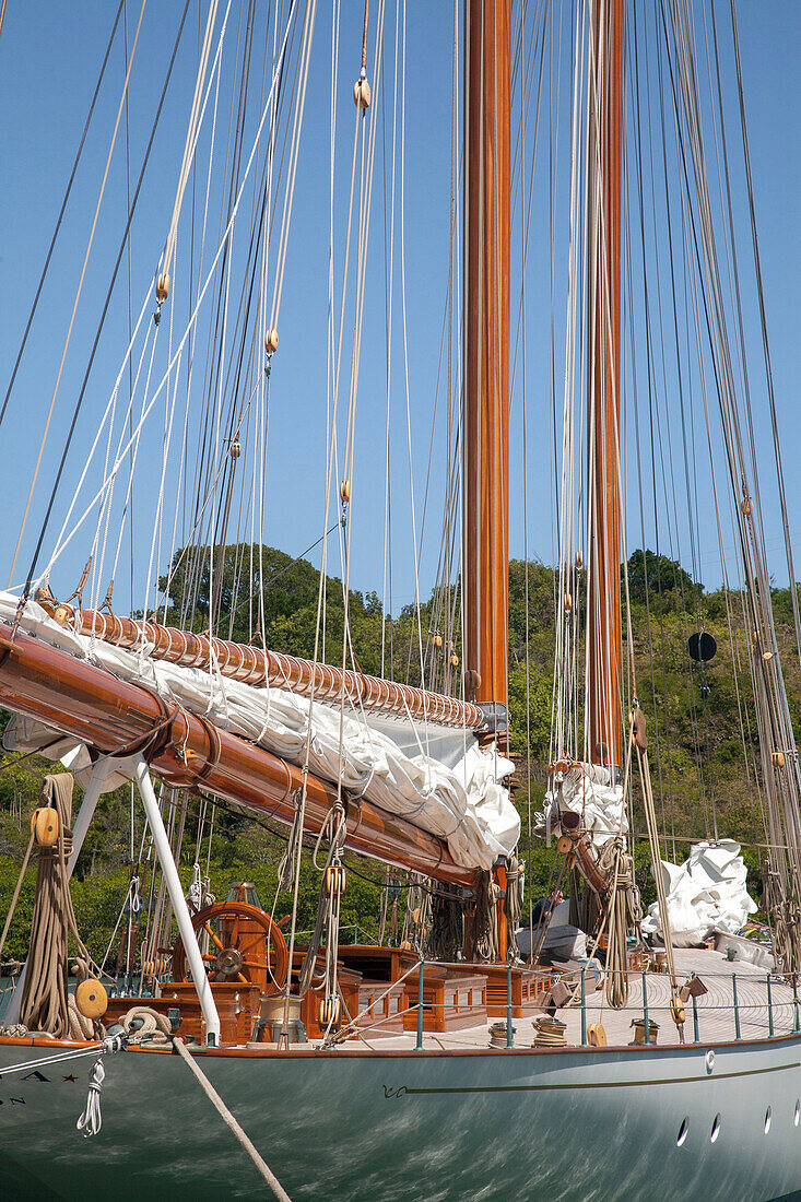 Luxury sailing yacht moored in a harbour,Nelson's Dockyard,Antigua,Antigua,Antigua and Barbuda