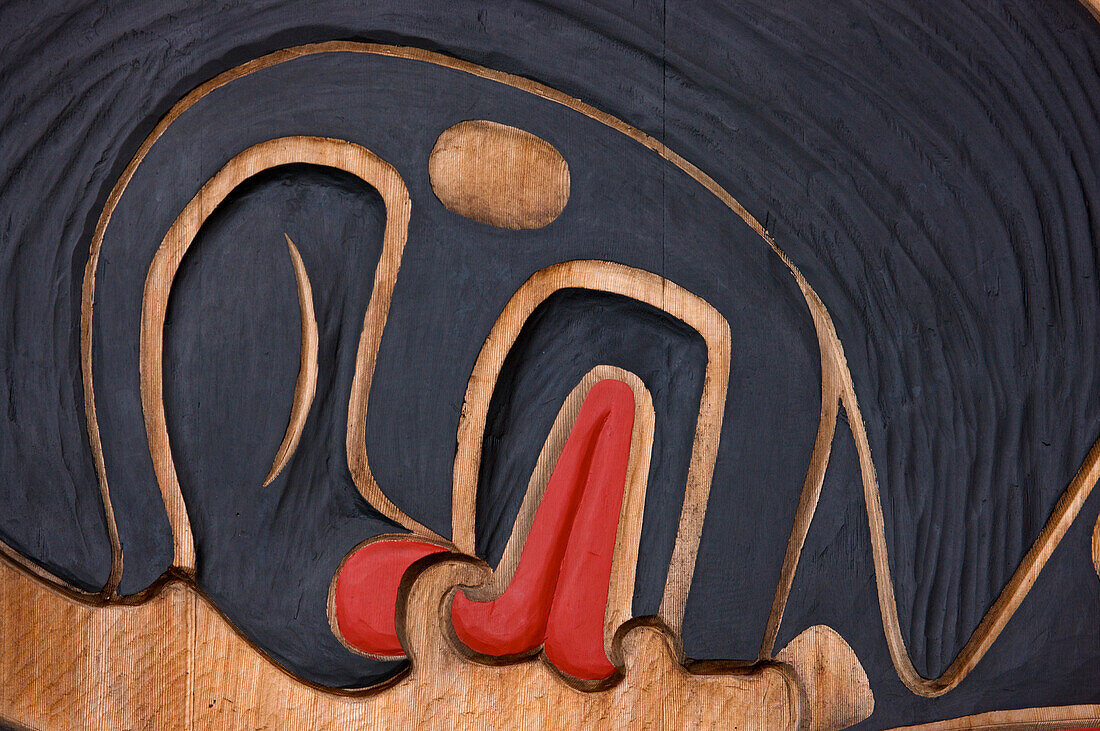 Close-up detail of a totem pole at U'Mista Cultural Center of the Kwakwaka'wakw people,Alert Bay on Cormorant Island,Queen Charlotte Strait,BC,Canada,British Columbia,Canada