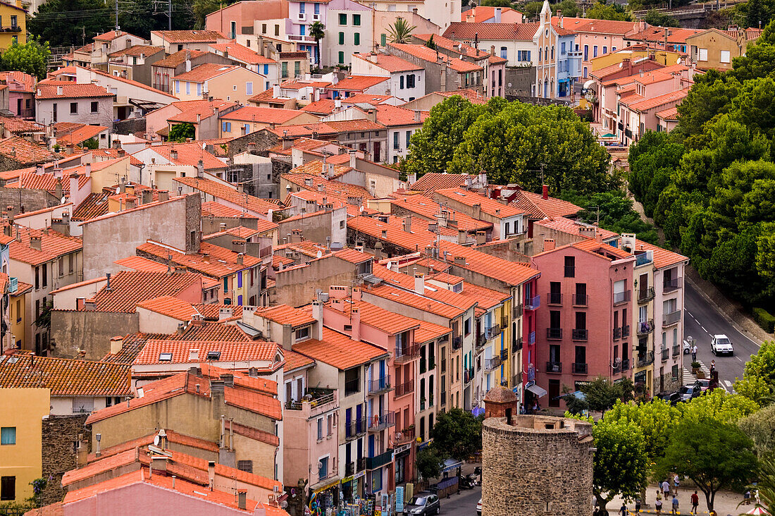 Colourful buildings and rooftops in the town of  Collioure,France,Collioure,Pyrenees Orientales,France