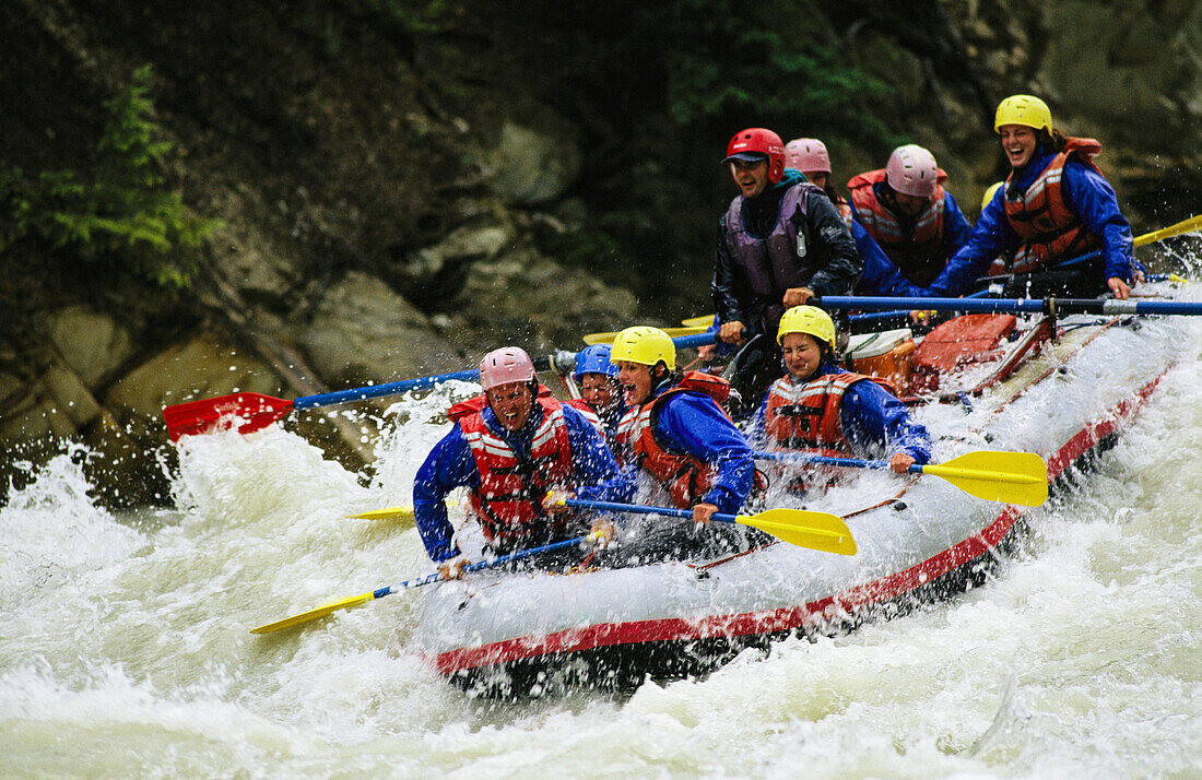 Whitewater rafting through the rapids of the Kicking Horse River in Yoho National Park,BC,Canada,British Columbia,Canada