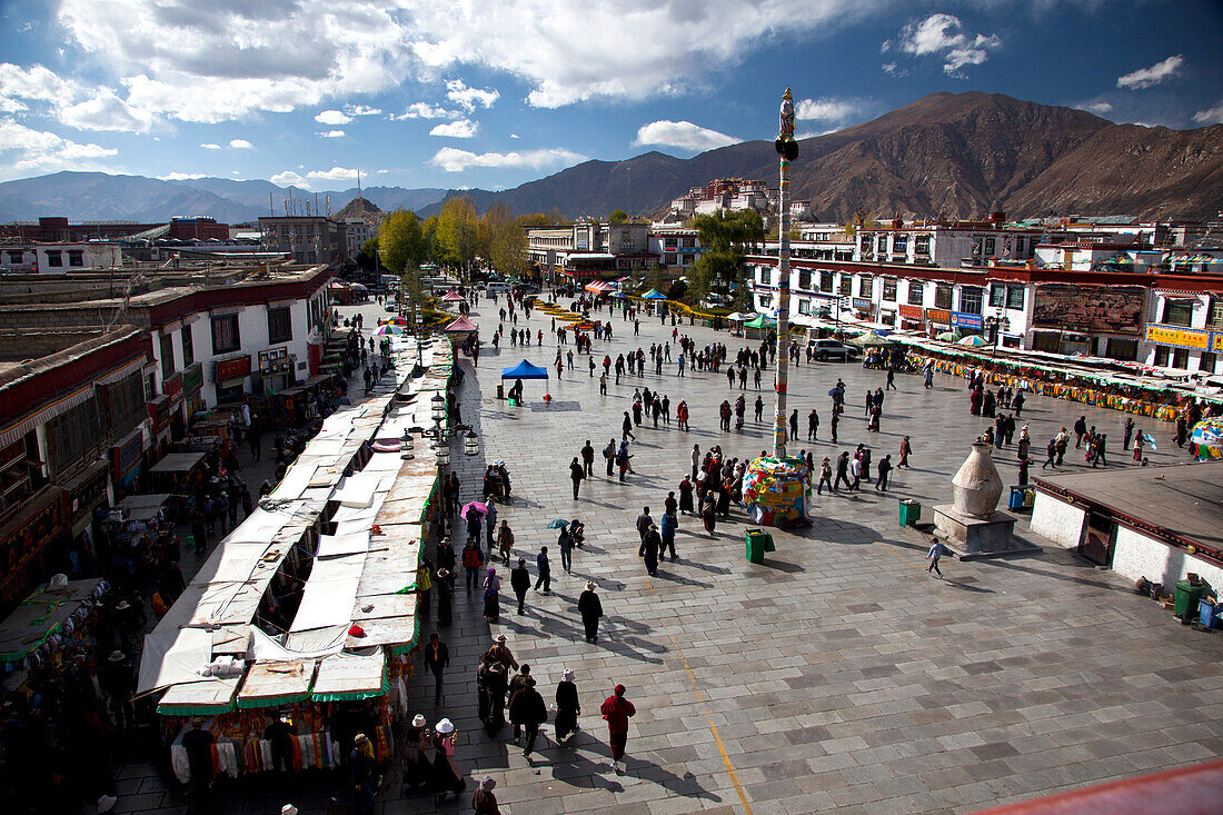 Borkhar market,with Potala Palace in the background,Lhasa,Tibet