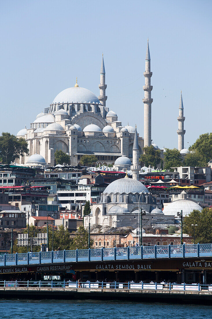 Galata Bridge and Suleymaniye Mosque,1550,UNESCO World Heritage Site in Istanbul,Turkey,Instanbul,Turkey