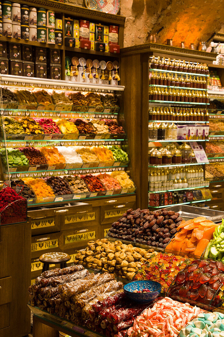 Shop selling a variety of goods at a spice bazaar,Istanbul,Turkey