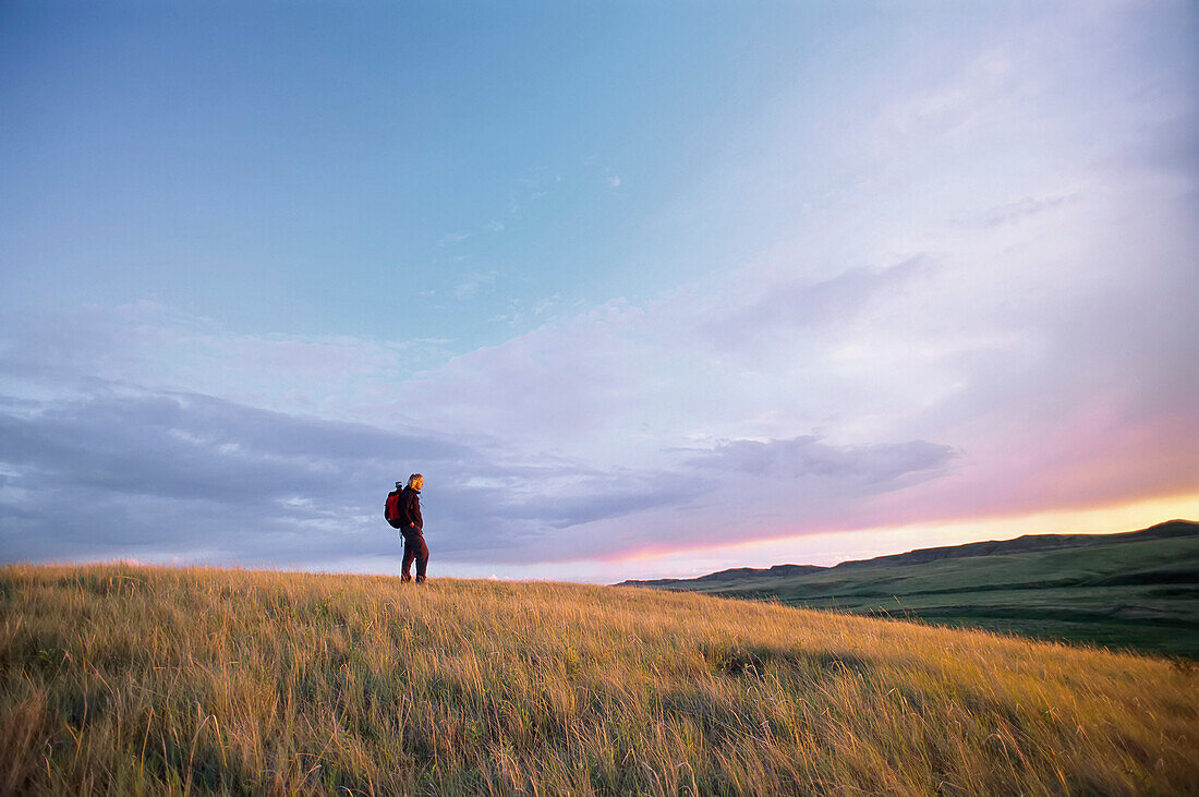 Hiker,East Block,Grasslands National Park,Saskatchewan,Canada