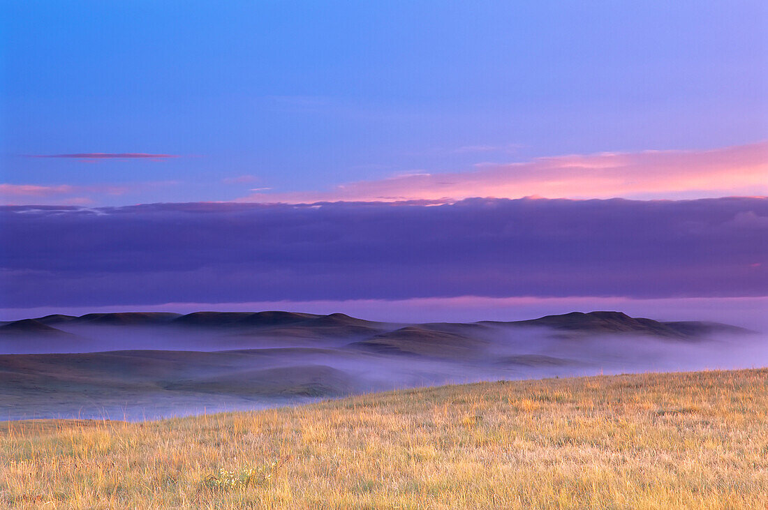 Morgennebel,Ostblock,Grasland-Nationalpark,Saskatchewan,Kanada