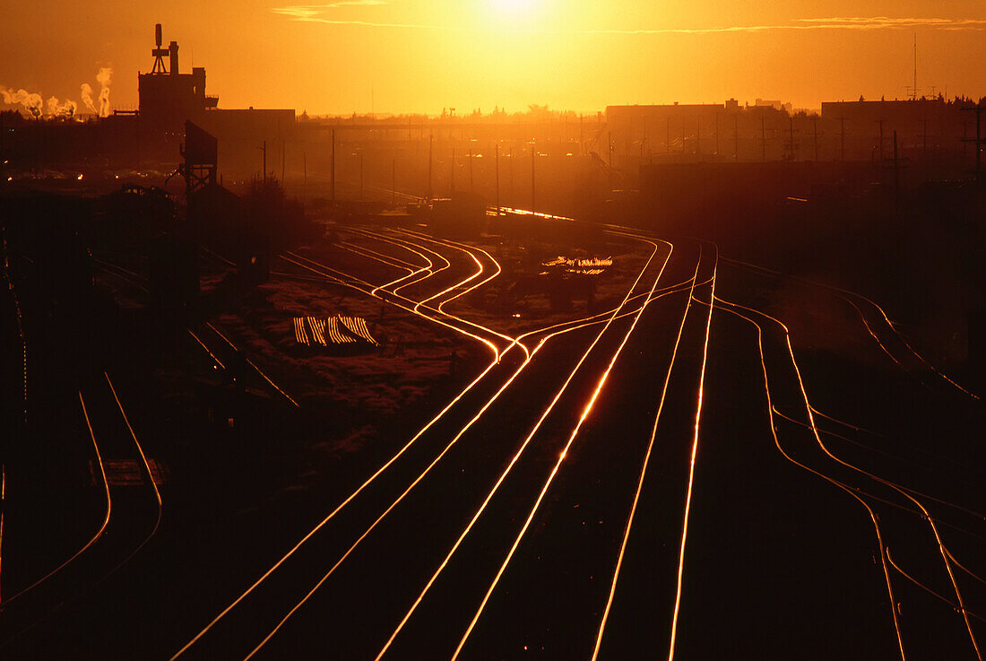 CN Rail Yards At Sunset,Edmonton,Alberta,Canada