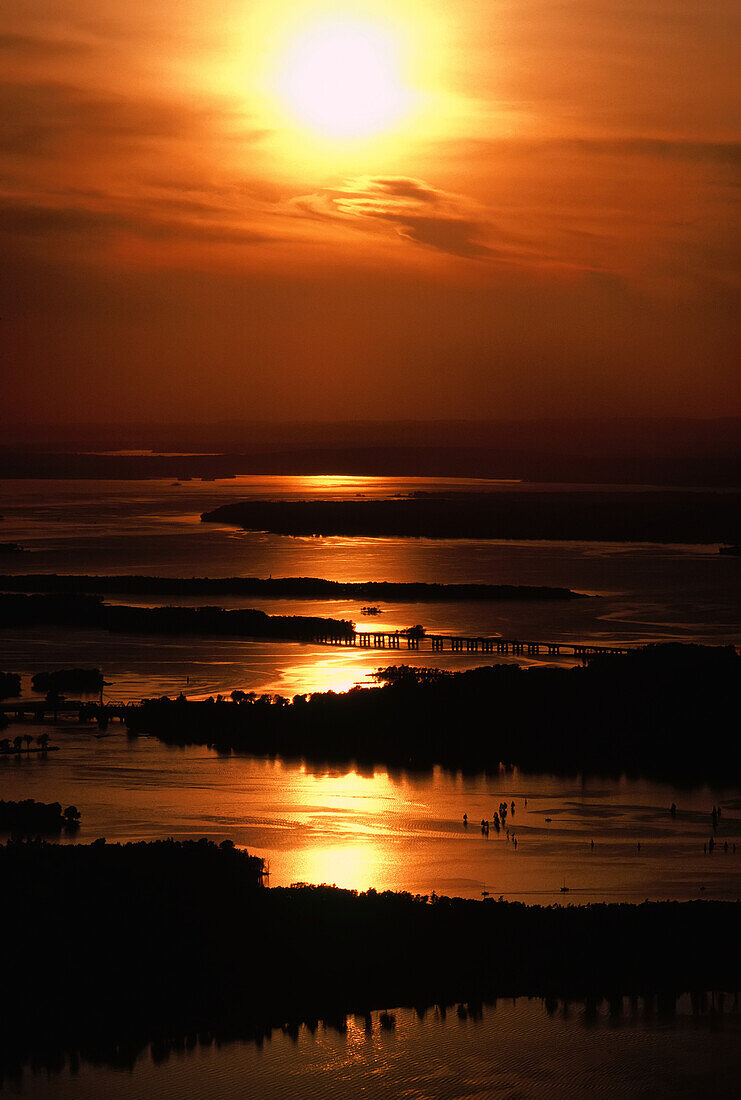 Sunset over St. Lawrence River,Southwest of Montreal,Quebec,Canada