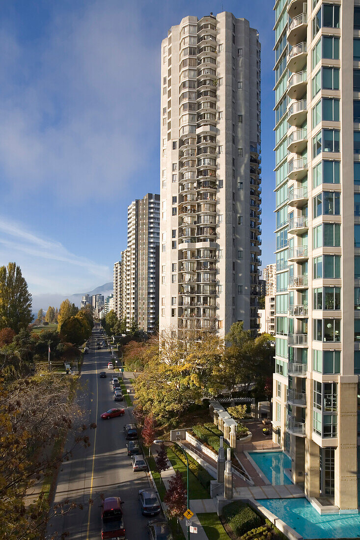 Residential buildings and street view in Vancouver,Canada,Vancouver,British Columbia,Canada