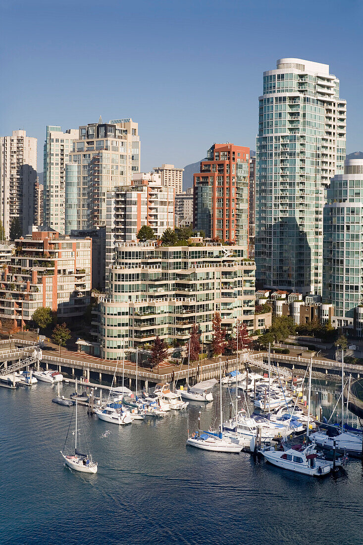 Marina and residential buildings in downtown Vancouver,Canada,Vancouver,British Columbia,Canada
