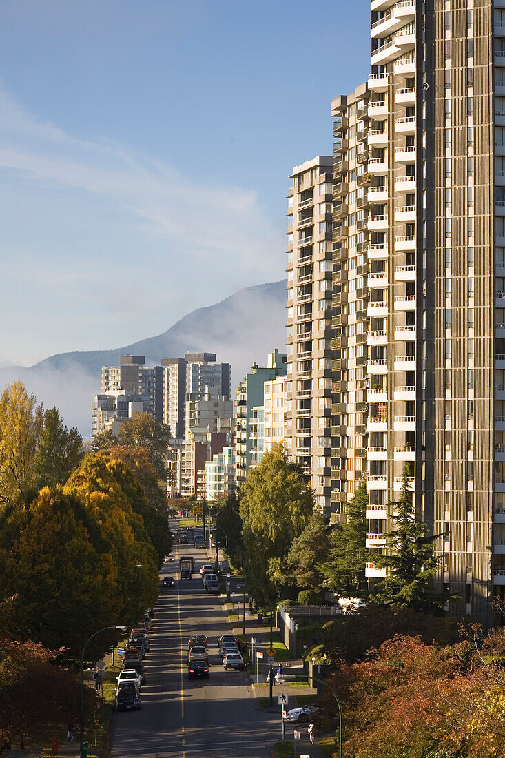 Residential buildings and street view from Burrard Bridge in Vancouver,Canada,Vancouver,British Columbia,Canada