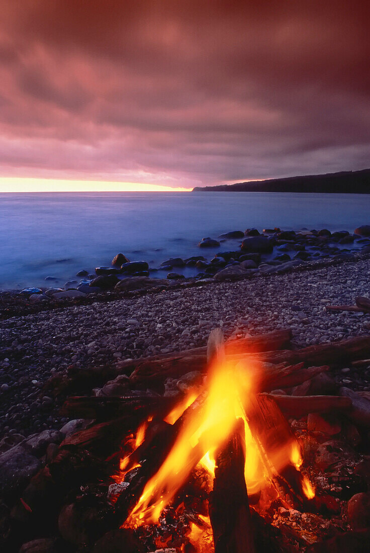 Campfire on Sombrio Beach Juan de Fuca Trail,Vancouver Island,British Columbia,Canada