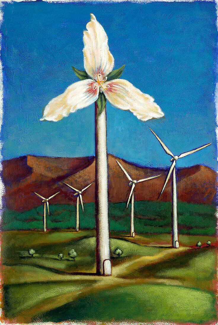 Illustration of Wind Turbine as a Flower