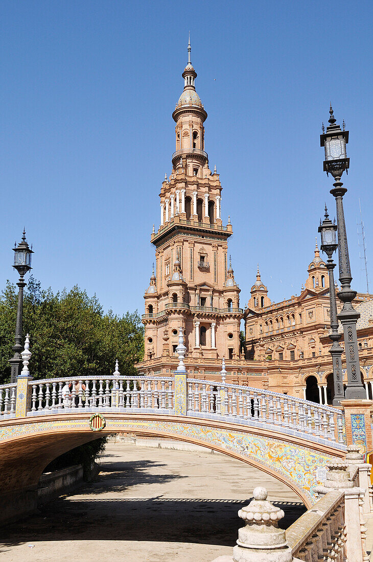 Bridge and Spire,Plaza de Espana,Seville,Spain