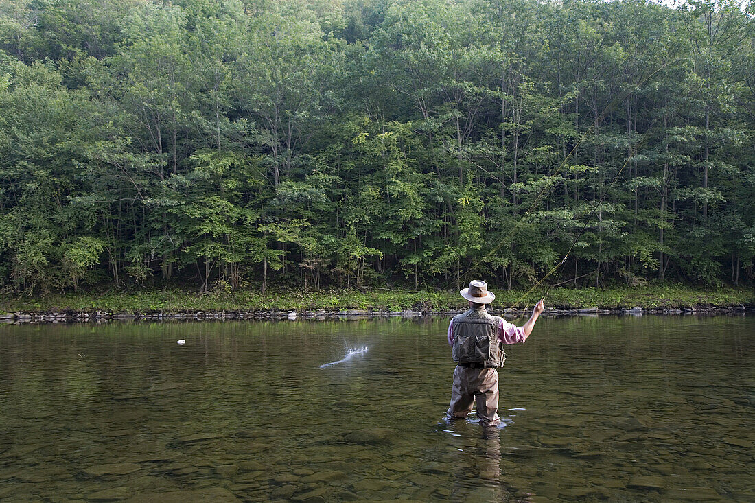 Man Fly Fishing,Cairns Pool,Beaverkill River,Catskill Park,New York,USA