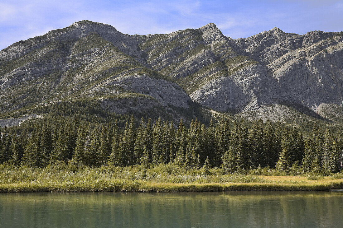 Fluss, Wald und Berge, Bow Valley Provincial Park, Alberta, Kanada