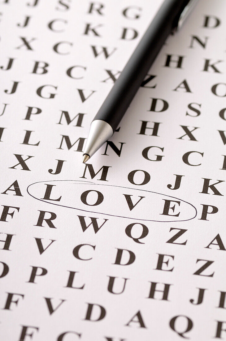 Word Puzzle with LOVE Circled