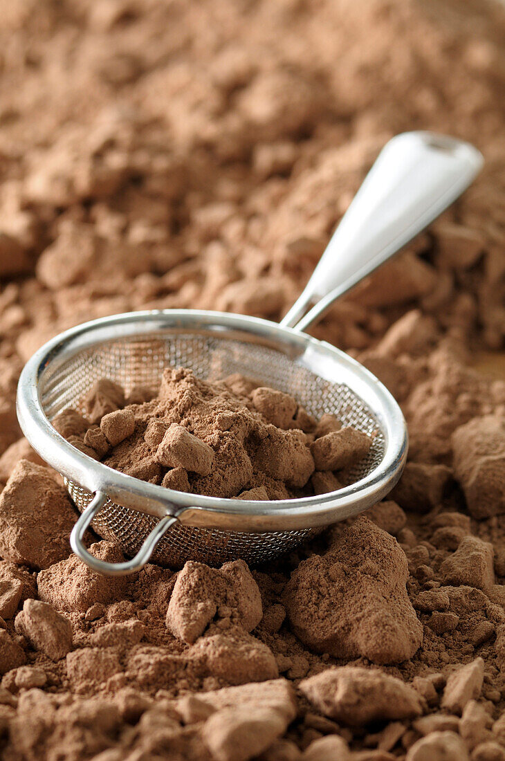 Close-up of Cocoa Powder in Sieve