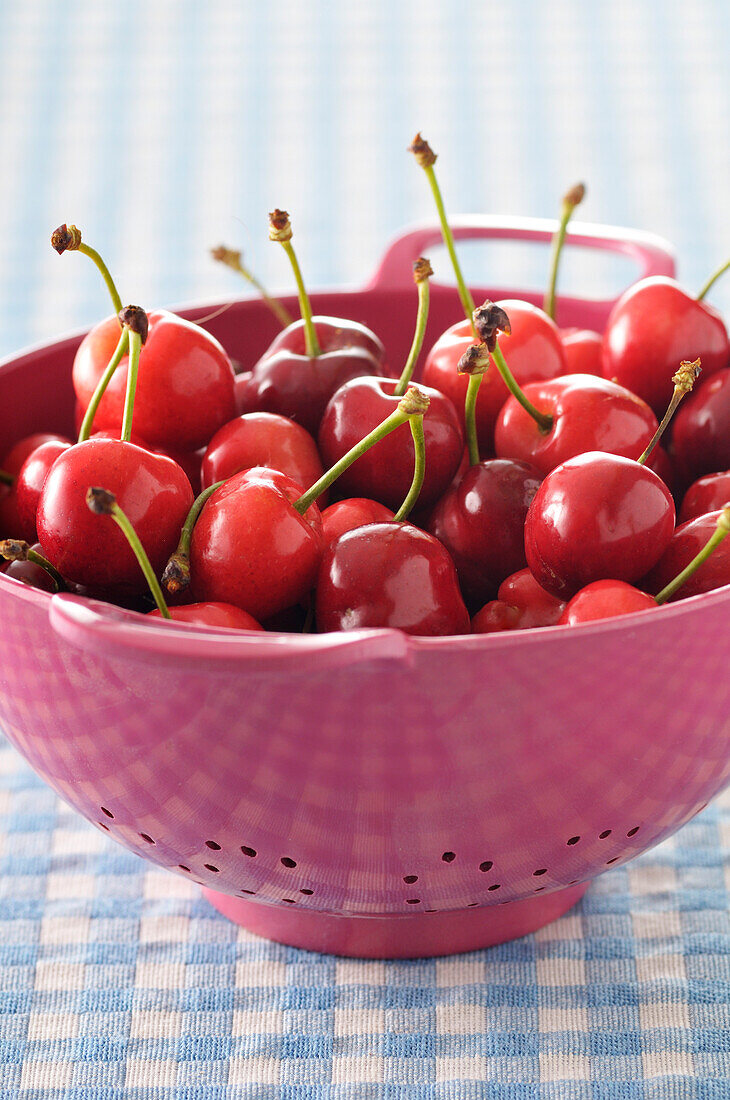 Close-up of Cherries in Colander