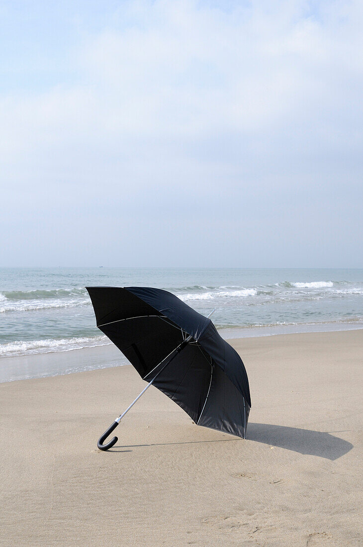 Open Umbrella on Beach,Port Camargue,Grau du Roi,Gard,Languedoc-Roussillon,France