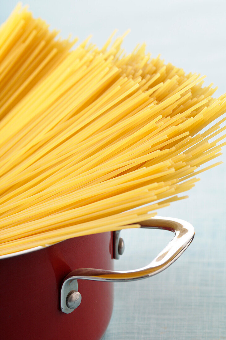 Close-up of Spaghetti in Cooking Pot