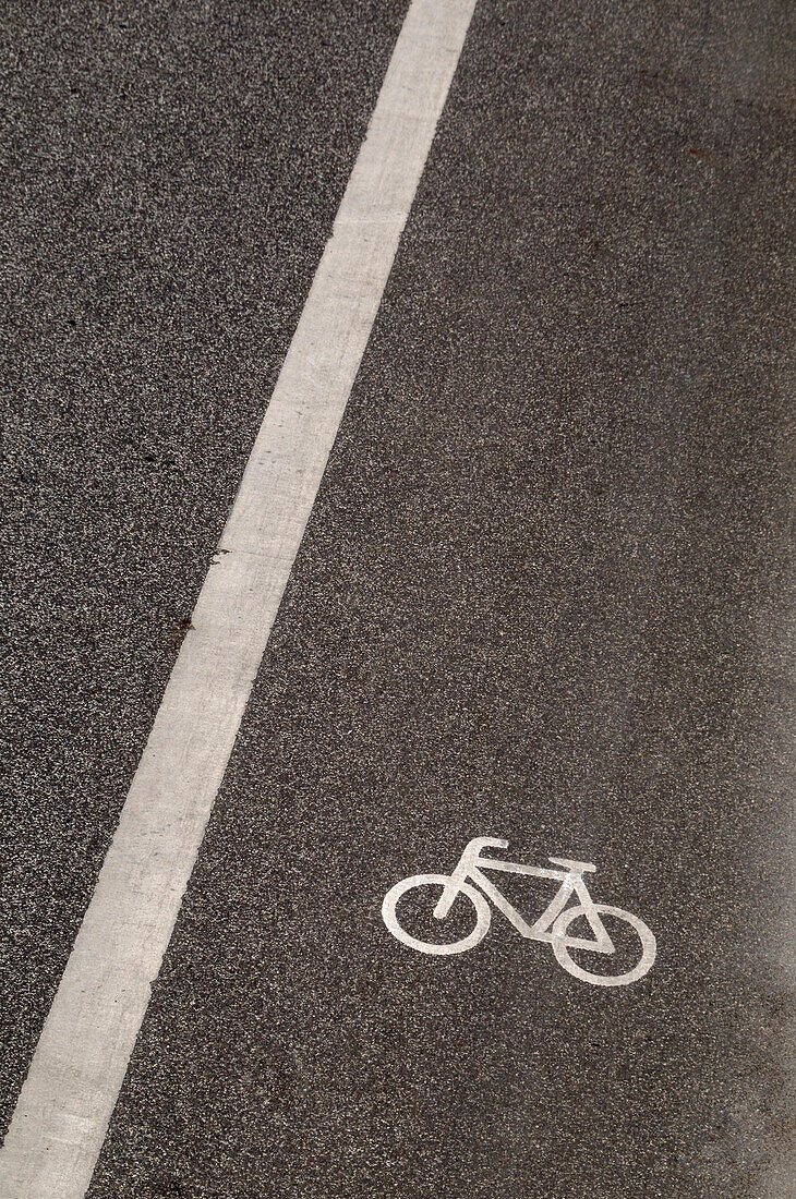 Close-up of bike lane on paved road,Berlin,Germany
