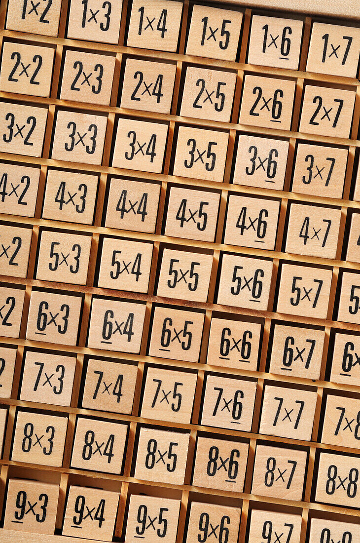 Set of Multiplication Problems on Wooden Blocks,Studio Shot