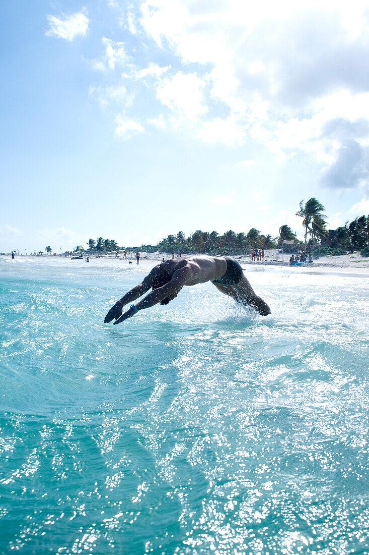 Man Swimming,Reef Playacar Resort and Spa Hotel,Playa del Carmen,Quintana Roo,Yucatan Peninsula,Mexico