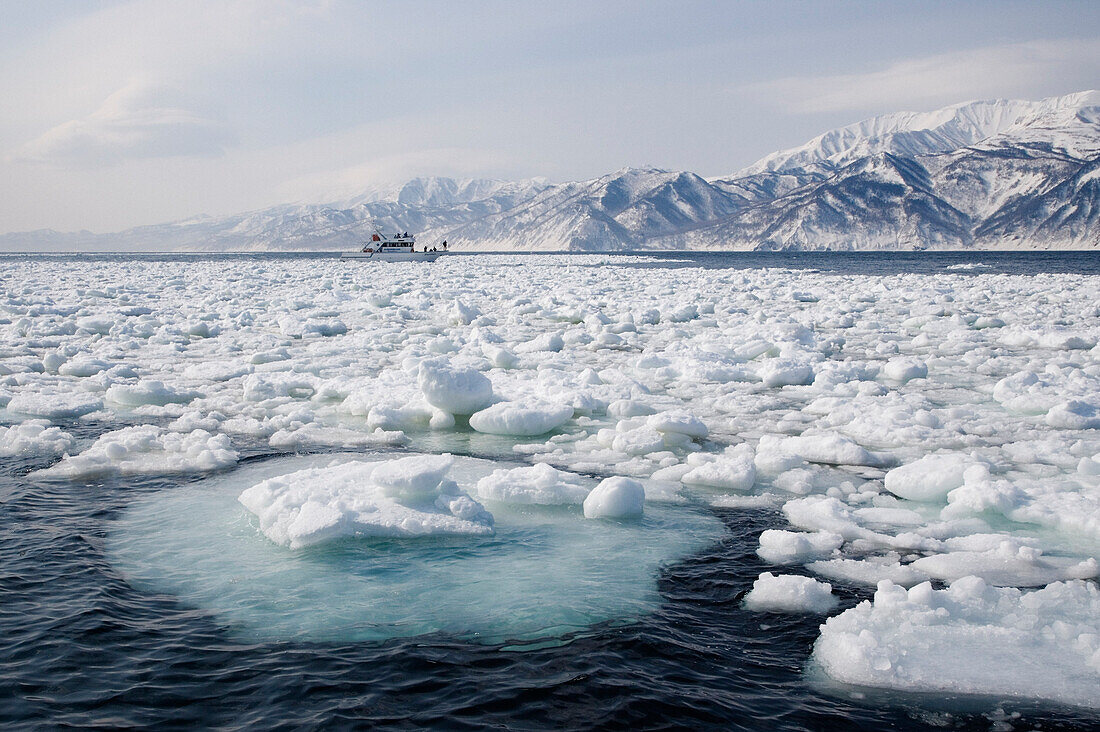 Treibendes Packeis, Nemuro-Kanal, Hokkaido, Japan