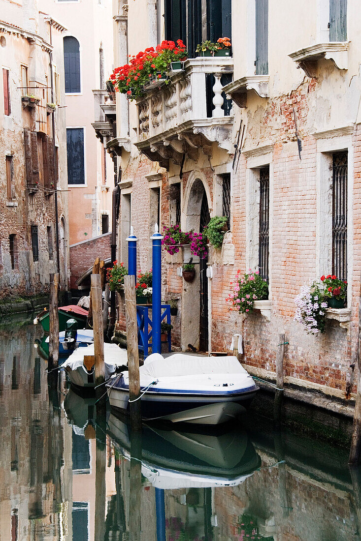 Boats Anchored on Canal,Venice,Italy