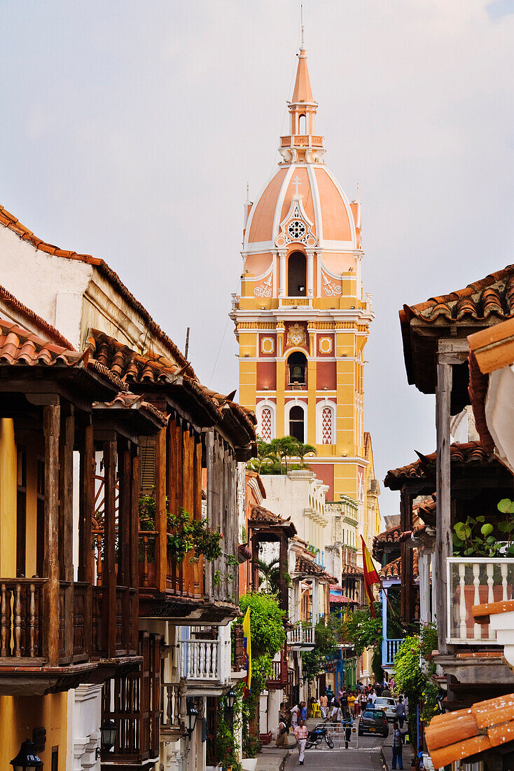 Street Scene and Cathedral,Colombia