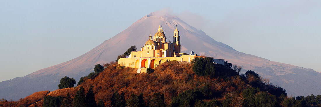 Iglesia de Nuestra Senora de los Remedios,Popocatepetl Volcano in the Background,Cholula,Puebla,Mexico