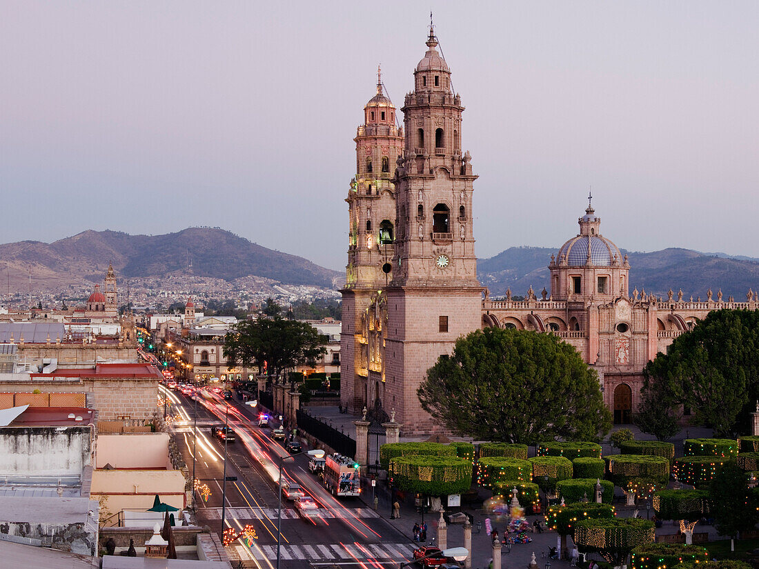 Avenida Madero and Morelia Cathedral,Morelia,Michoacan,Mexico