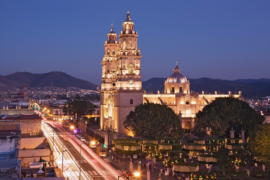 Avenida Madero and Morelia Cathedral,Morelia,Michoacan,Mexico