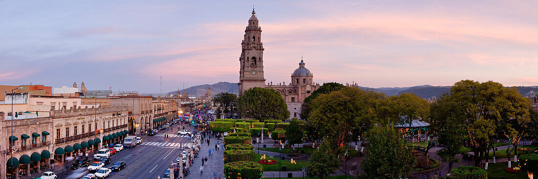 Avenida Mader and Plaza de Armas,Morelia,Michoacan,Mexico