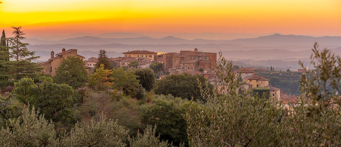 View of sunrise over Chianciano Terme,Province of Siena,Tuscany,Italy,Europe