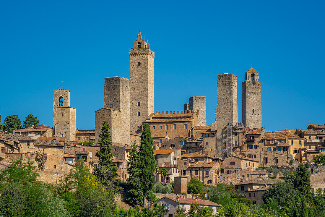 Blick auf die Skyline von San Gimignano, San Gimignano, UNESCO-Weltkulturerbe, Provinz Siena, Toskana, Italien, Europa