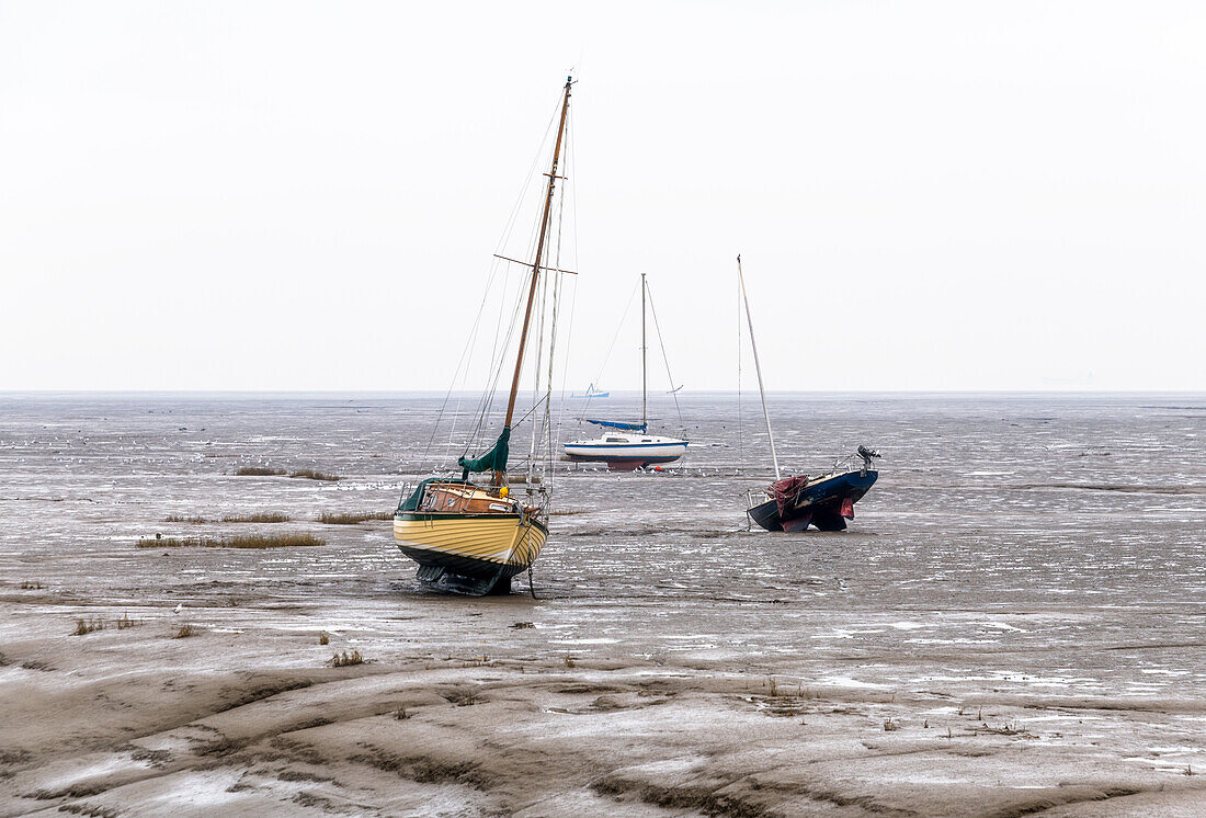 Beached boats at the low tide at Leigh on Sea,Essex,England,United Kingdom,Europe