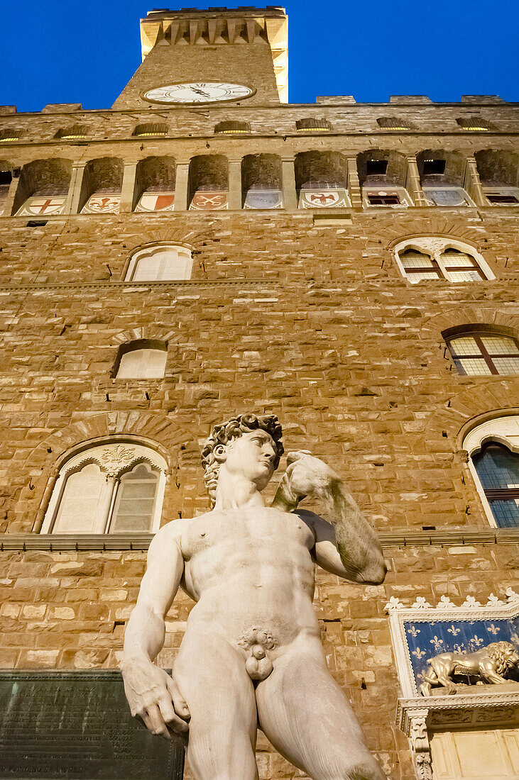 Der David von Michelangelo, Piazza della Signoria, UNESCO-Welterbe, Florenz, Toskana, Italien, Europa