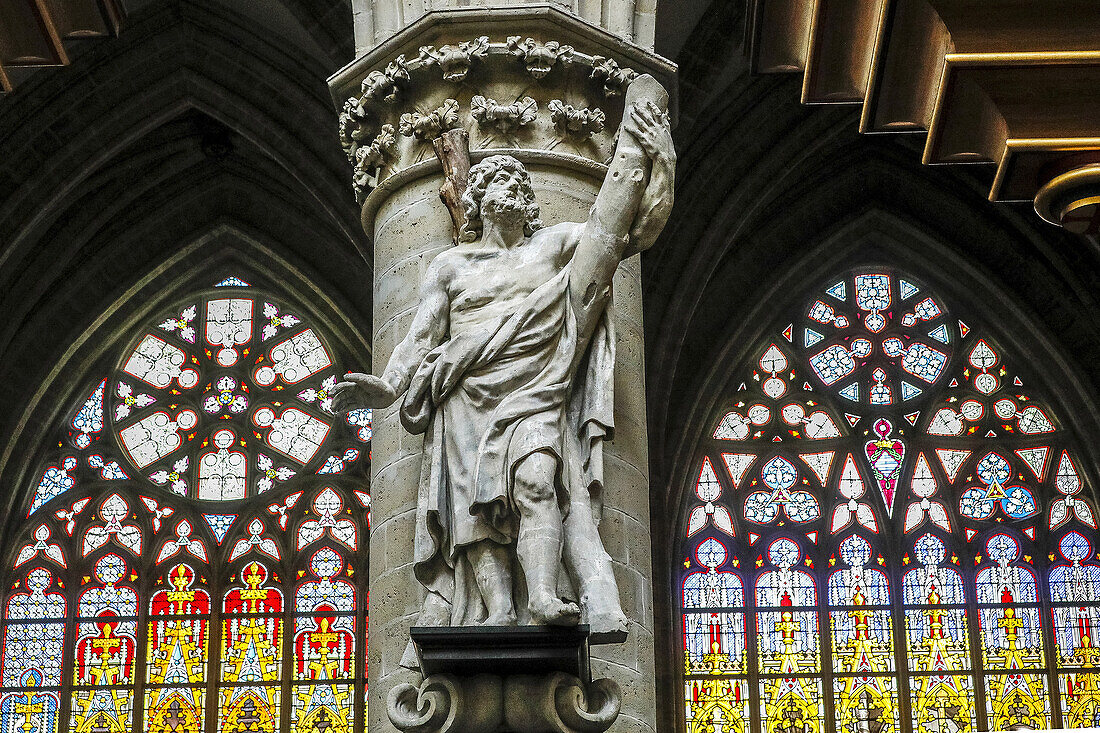 St. Andrew statue,Saints Michael and Gudule Cathedral,Brussels,Belgium,Europe