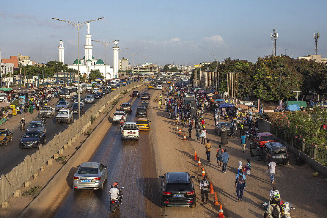 Evening traffic in Dakar,Senegal,West Africa,Africa