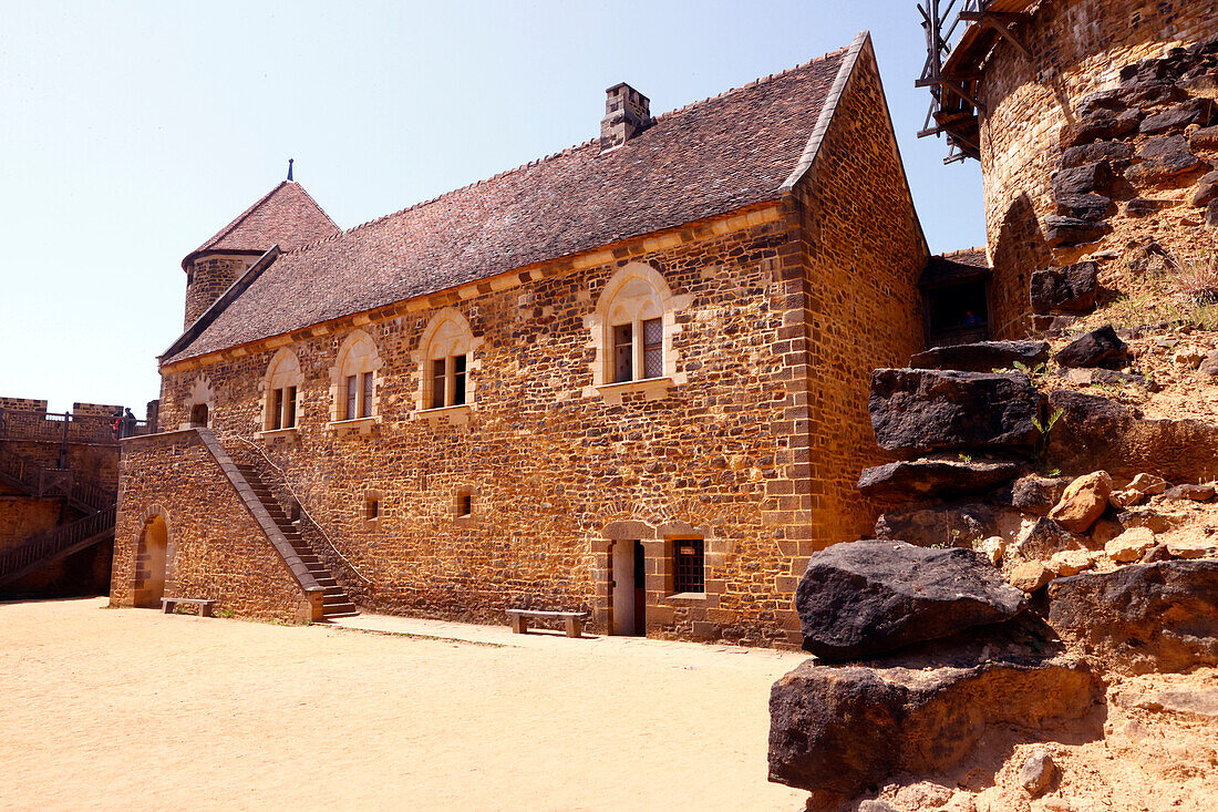 Schloss Guedelon, mittelalterliche Stätte, Bau eines Schlosses mit Techniken und Materialien aus dem Mittelalter, Treigny, Yonne, Frankreich, Europa