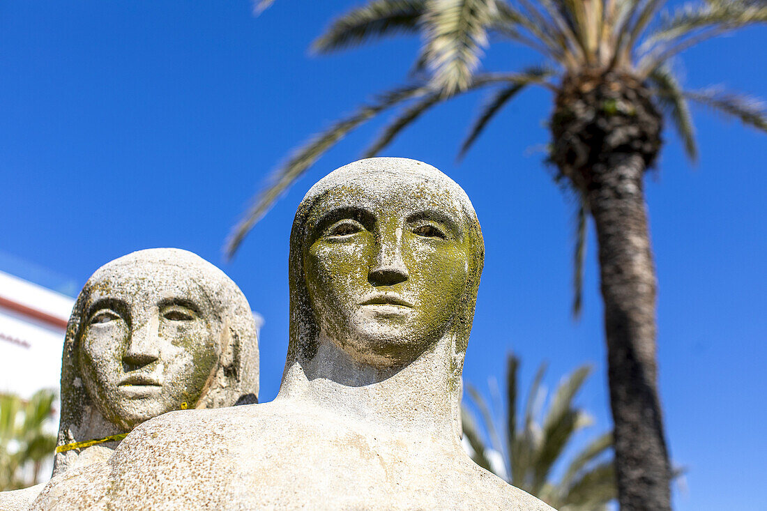Detail, Statue von drei Frauen, Sitges, Katalonien, Spanien, Europa