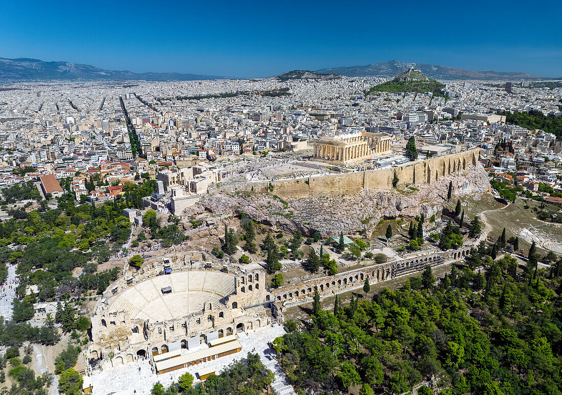 The Acropolis and Odeon of Herodes Atticus,aerial view,Athens,Greece,Europe