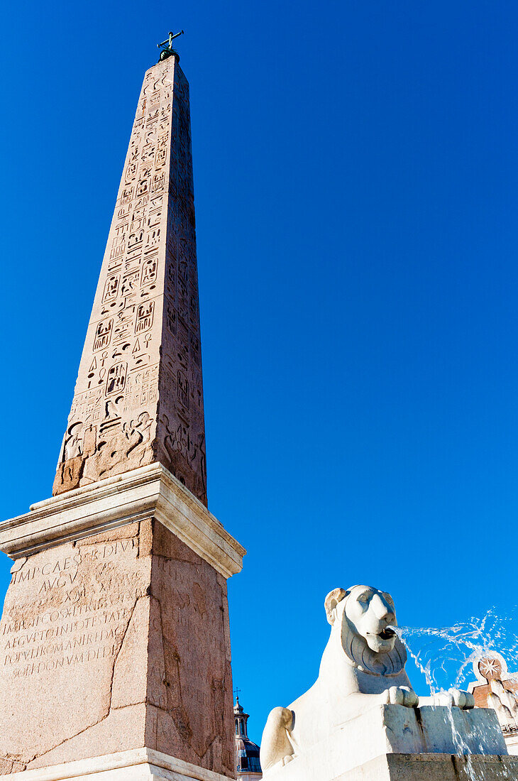 Egyptian obelisk of Ramesses II (Flaminio Obelisk),Piazza del Popolo,UNESCO World Heritage Site,Rome,Latium (Lazio),Italy,Europe