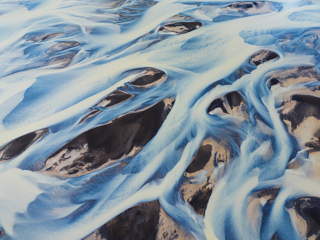 Aerial abstract view of the river on a summer day along the Icleandic southern coast,Iceland,Polar Regions